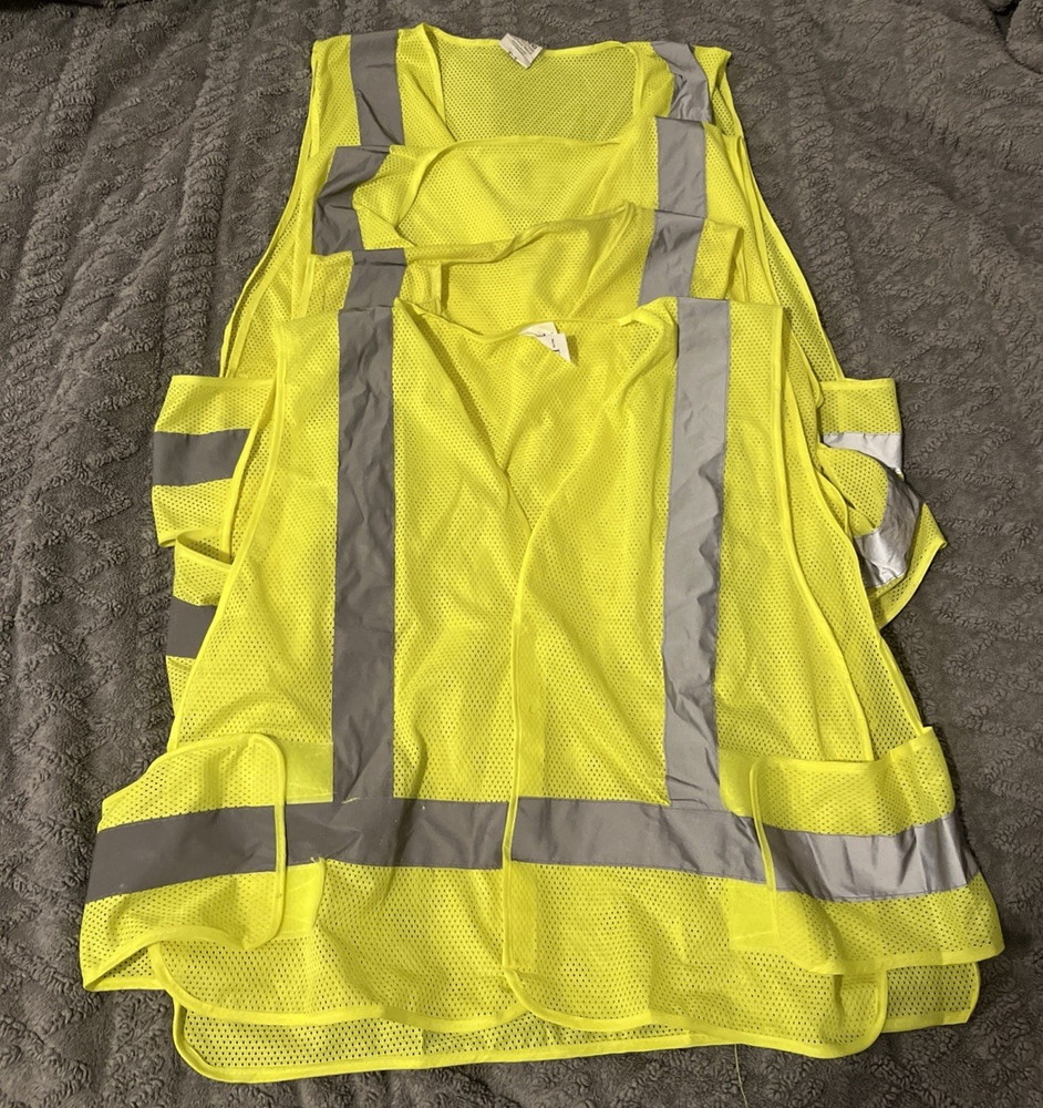 4 Neon Hi-Visibility Yellow & Gray Reflective Safety Vest High Visibility