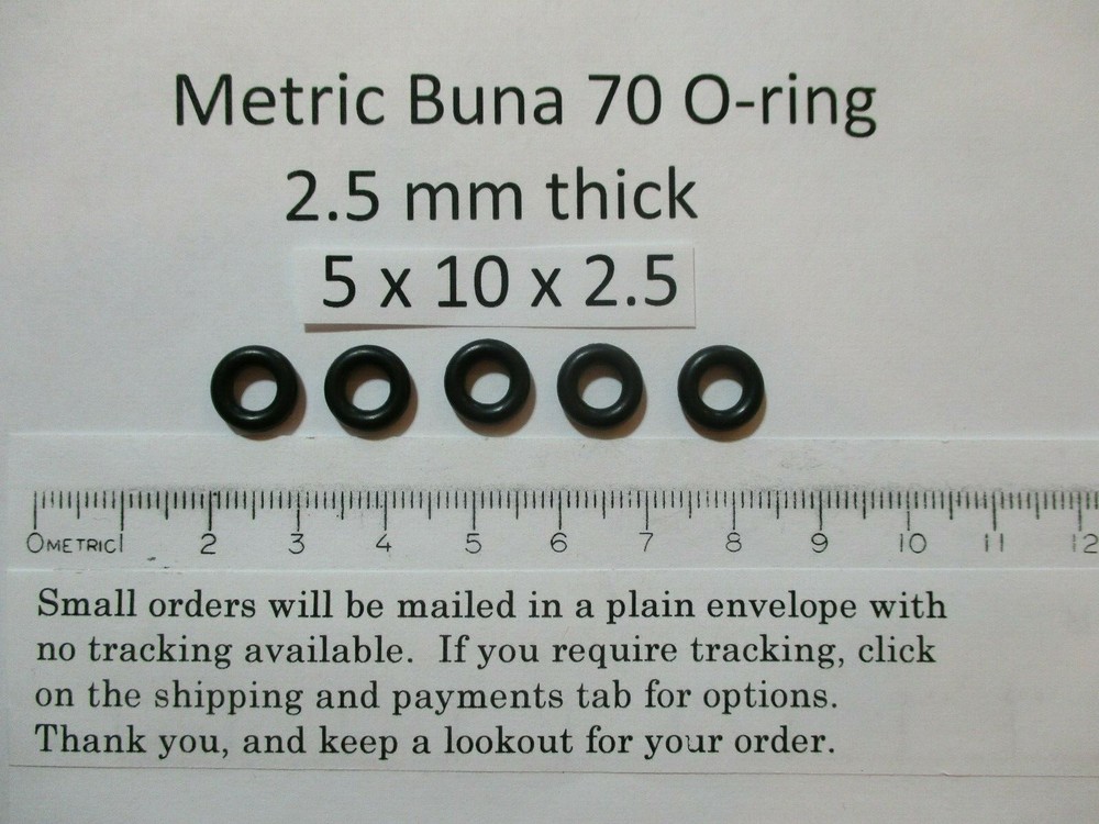 5mm ID x 10mm OD x 2.5mm thick O-ring. Buna-70. Quan 5.