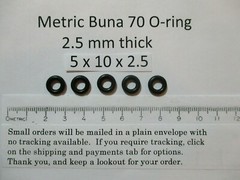 5mm ID x 10mm OD x 2.5mm thick O-ring. Buna-70. Quan 5.
