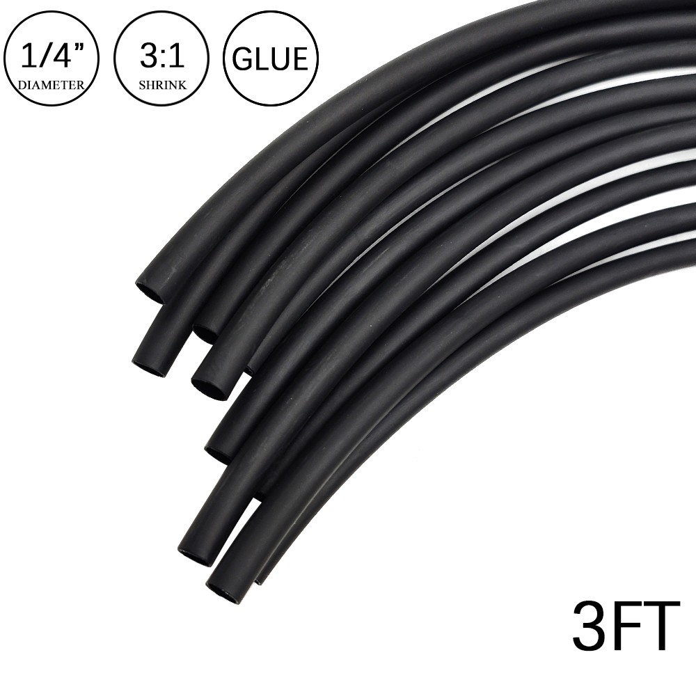 3:1 Heat Shrink Tube-1/4″ Black Dual Wall Marine Adhesive Glue Lined Waterproof