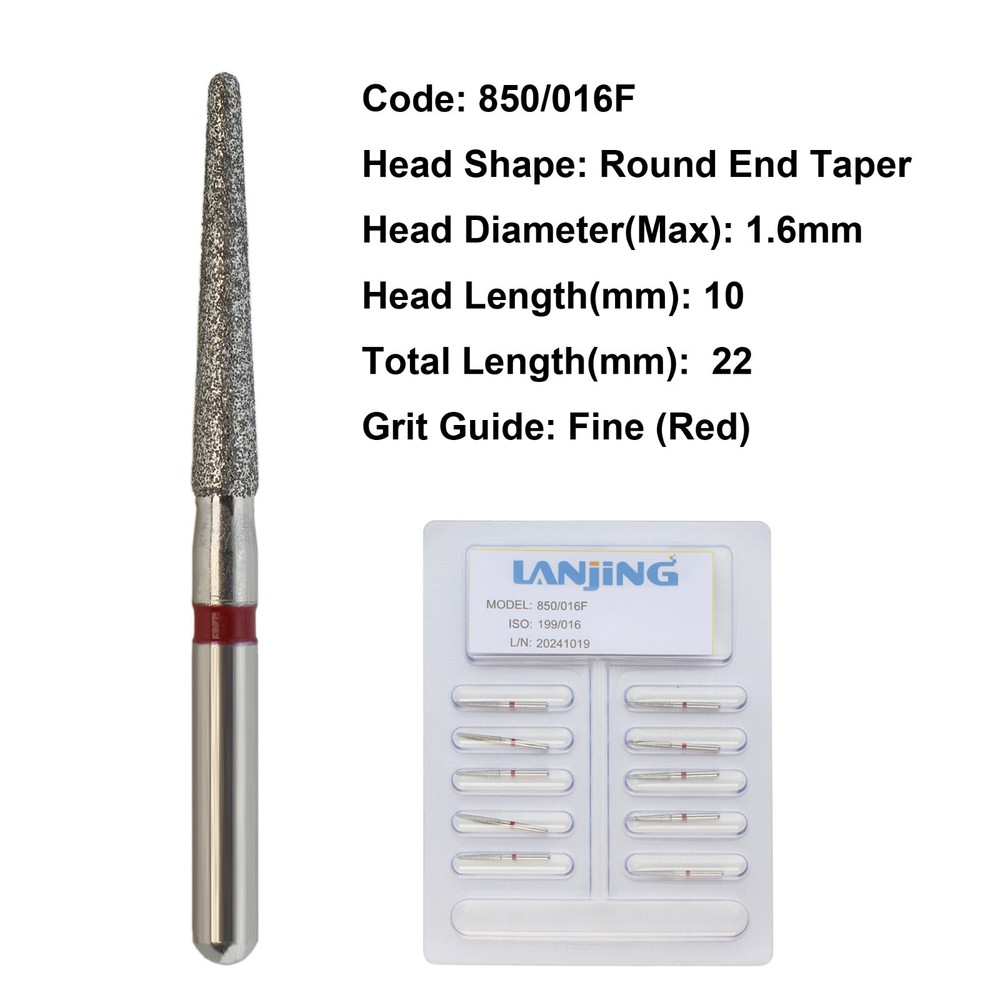 Dental Diamond FG Burs 850/016F 850/016SC Round End Taper Super Coarse Fine Grit