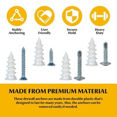 192Pcs Self Tapping Screws Drywall Anchors and Sheet Metal Screw Assortment,4 Si