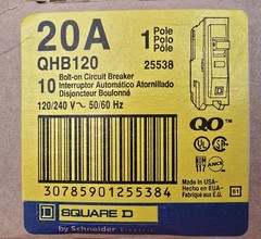 Square D Bolt On QHB120 Circuit Breaker QOB120 65KA 20A 1P 120/240V