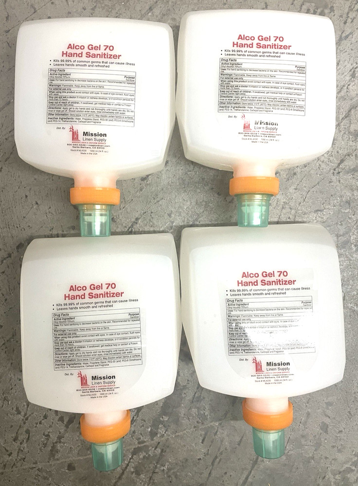 Lot of 4 Mission Instant Hand Sanitizer Alco-Gel 70- 1000 ml Each Ethyl Alcohol