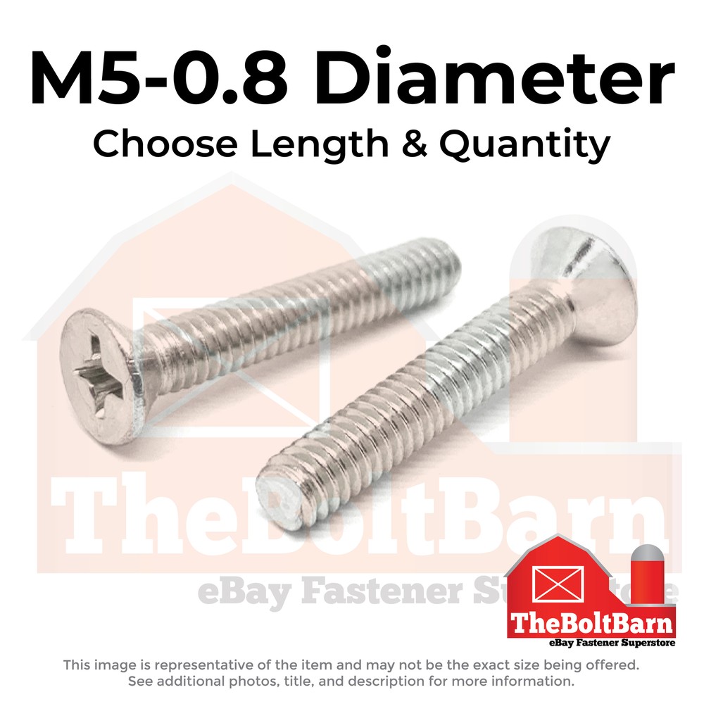 M5-0.8 Stainless Phillips Flat Head Machine Screws (Choose Length & Qty)