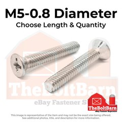 M5-0.8 Stainless Phillips Flat Head Machine Screws (Choose Length & Qty)