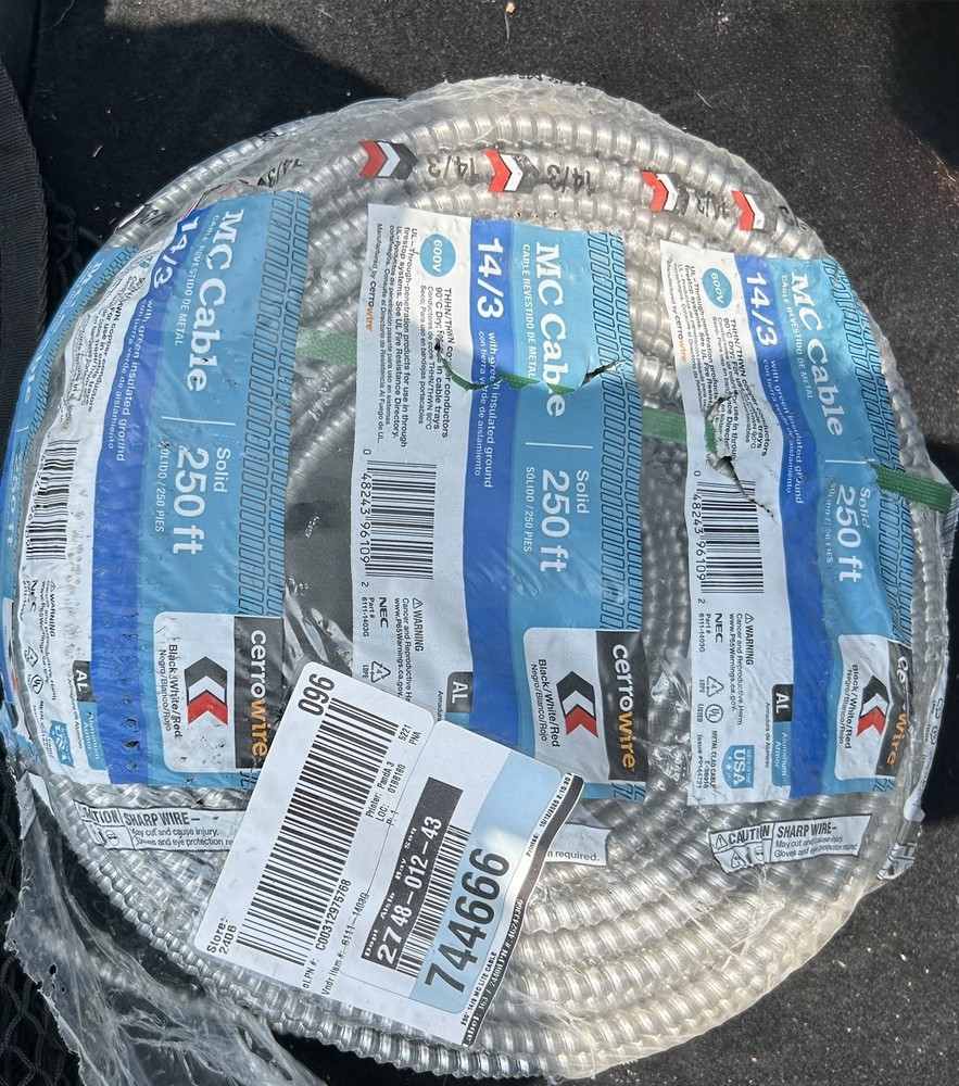 14/3 x 250 ft. Solid MC Lite Cable. Brand New Shipping Ready *Torn packaging*