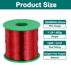 30 AWG Magnet Wire, 1 lb Magnetic Coil Wire, 155C(311F)