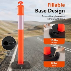 3 Pack Traffic Delineator Posts with Fillable Base,45 Inch Delineator Post Cones