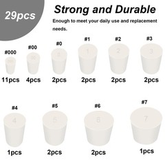 29Pcs White Solid Rubber Stoppers 10 Assorted Sizes