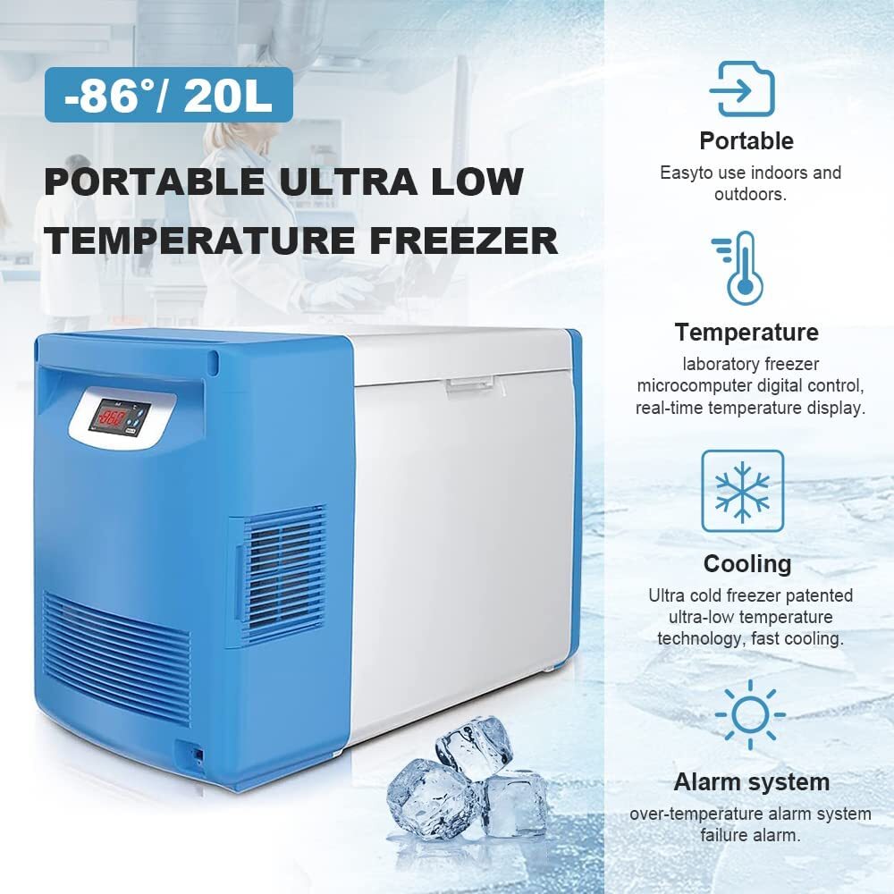 -86℃/-112℉ 20L Portable Ultra Low Temperature Freezer Laboratory Samples Storage