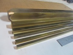 (6) BARS OF 360 SQUARE BRASS, RODS, LATHE STOCK SIX DIFFERENT SIZES, 12″ LONG.