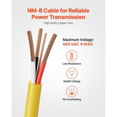 NM-B Wire 6AWG/3C Copper Core Cable 50 ft Electrical Wire with Ground