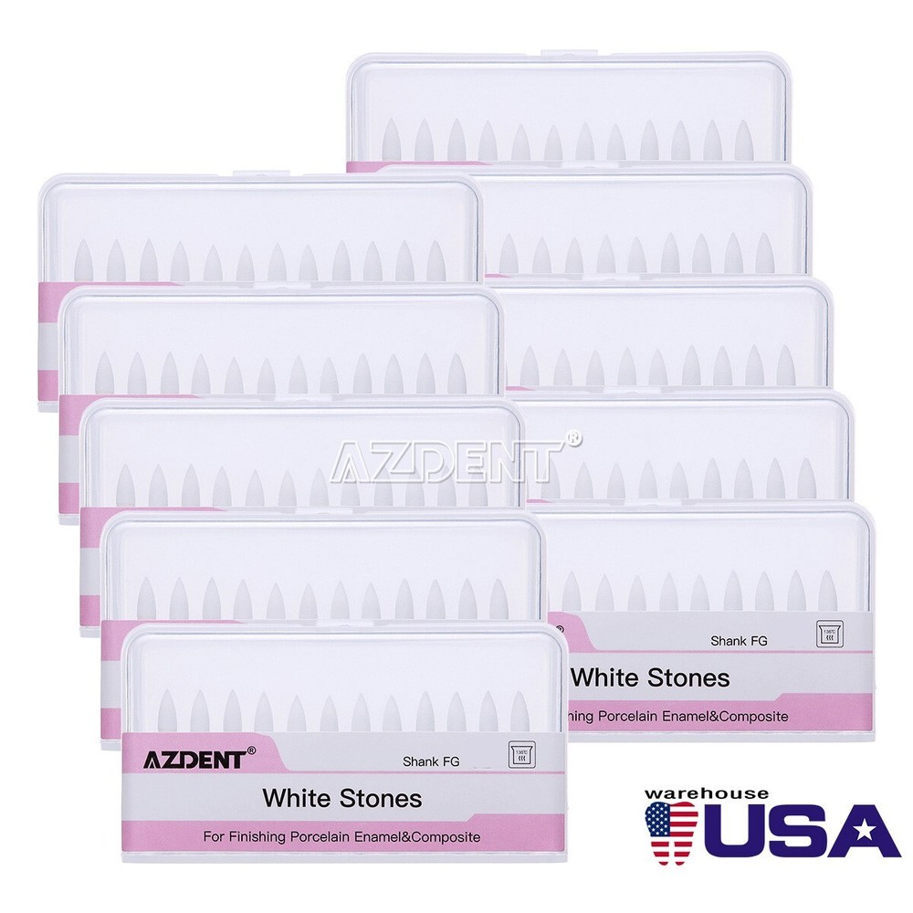 10X AZDENT Dental White Stone Polishing Flame FG Burs Abrasion Aluminum Oxide US