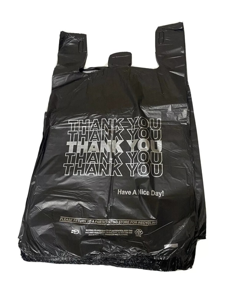 NEW 100 ct PLASTIC SHOPPING BAGS T-SHIRT TYPE, GROCERY BLACK SMALL SIZE BAGS….