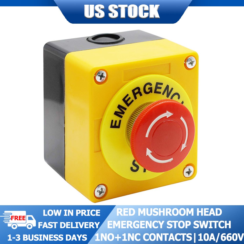 Red Mushroom Emergency Stop Shut Off Push Button Switch NO + NC 22mm CNC Gecko