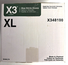 [NEW] (X348100) AMMEX X3 Blue Nitrile Disposable Gloves, Powder-Free, XL