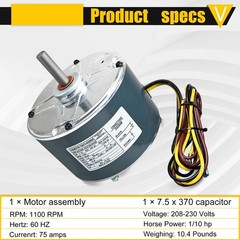 Condenser Fan Motor Replacement 1/10HP 0.75A 1100RPM 208-230V + Capacitor