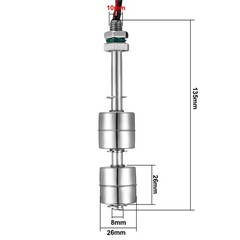 Vertical Stainless Steel Dual Ball Tank Liquid Level Sensor Float Switch 135mm
