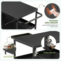 Outdoor Grill Cart Table,Indoor and Outdoor Pizza Oven Table,with 4 Movable T…