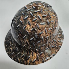 full brim hard hat custom hydro dipped IN REALISTIC DIAMOND PLATE STEEL RUSTY
