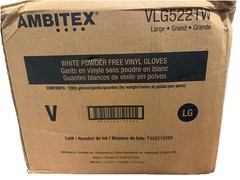 Ambitex VLG5221W Powder Free Vinyl Gloves Large 1 case 1000 gloves (10 Boxes)