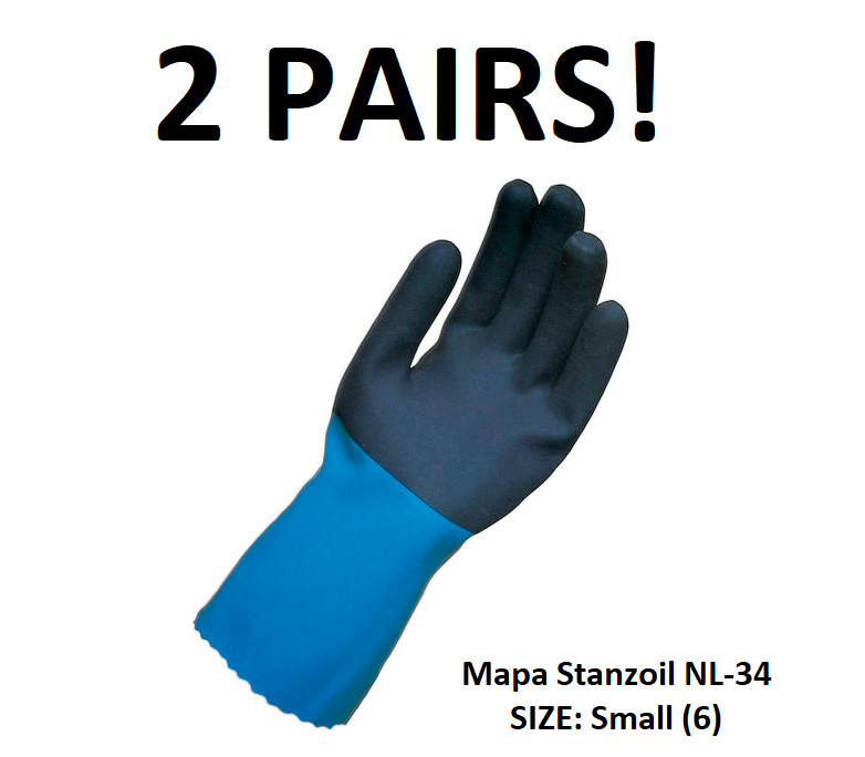 2 PAIRS – Mapa Stanzoil NL34 Rough Finish Neoprene Gloves, Size Small (6) (HR)