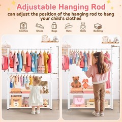 ZHKINGGS Kids Clothing Rack with 2-Layer 29.53″W x 13.58″D x 55.9″H, White