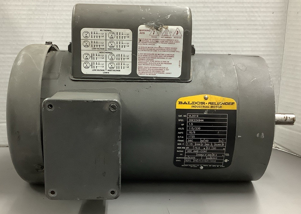 Baldor-Reliance VL3514 Industrial AC Motor 1.5HP 1725RPM 1-Ph (R109)