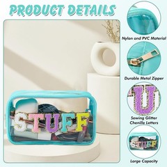 Chenille Letter Clear Makeup Bag Nylon Preppy Patch Stuff Cosmetic Bag with Z…