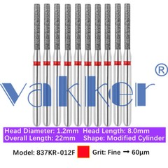 Vakker 10pc Dental Diamond Burs Shape Flat & Round End Modified Cylinder Bur