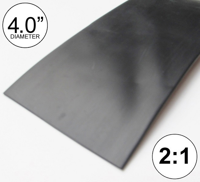 4″ ID Black Heat Shrink Tube 2:1 ratio (1 foot/12 inches) polyolefin 4.0″ 100mm