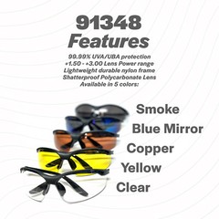 Calabria 91348 Bi-Focal Safety Glasses Shatterproof Blue Mirror Powers 1.00-3.00
