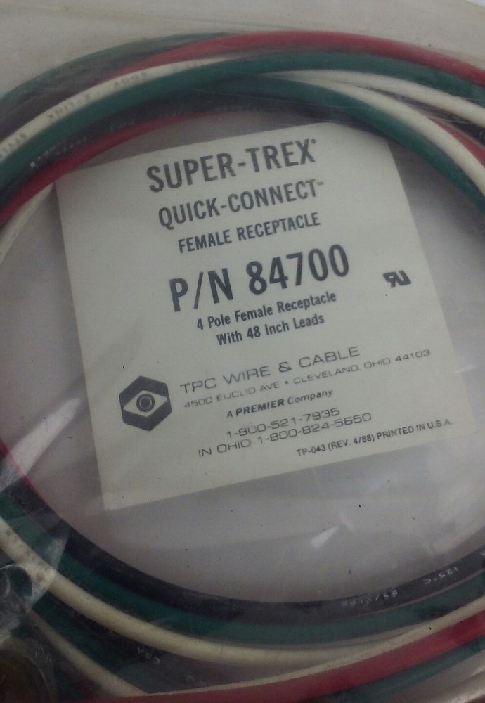 (NEW) TPC Wire & Cable 84700 – 4-Pole Female Receptacle Super-Trex Quick-Connect