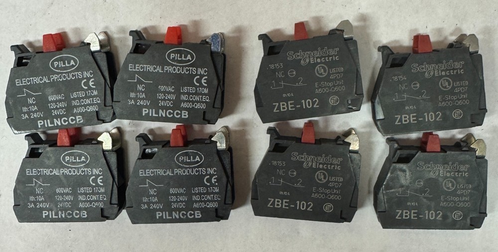Lot of 4 each Schneider ZBE-102 and PILNCCB Contact Blocks