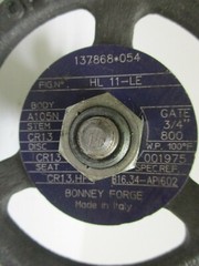 BONNEY FORGE, 3/4″ 800 GATE VALVE, A105N, HL 11-LE, TRIM: CR13
