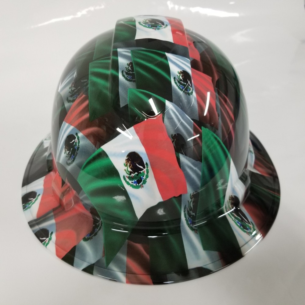 full brim hard hat custom hydro dipped IN MEXICAN FLAG ,AWESOME COLORS POPPIN