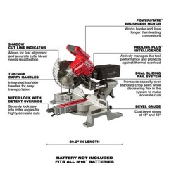 Milwaukee 2733-80 M18 FUEL 18V 7-1/4″ Dual Sliding Miter Saw – Bare Tool Recon
