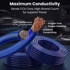 0 Gauge Wire CCA 25 ft Blue, 1/0 AWG Copper Clad Aluminum Ground Wire Battery…