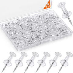 200 Pcs Push Pins Tacks, Thumb Tacks for Wall, Clear Plastic Head, Steel Point