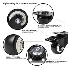 4 Units 2 inches Heavy Duty Universal Caster Wheels With Brake Swivel Top Plate