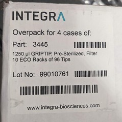 4 Cases Integra 1250ul GripTip 3445 Pre-Sterilized 10 ECO Racks of 96tips