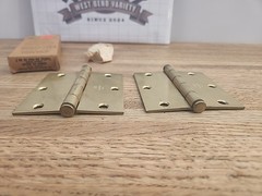 NOS Door Hinges LB Lawrence 2500-DB Satin Brass Button Tip 3 1/2 X 3 1/2
