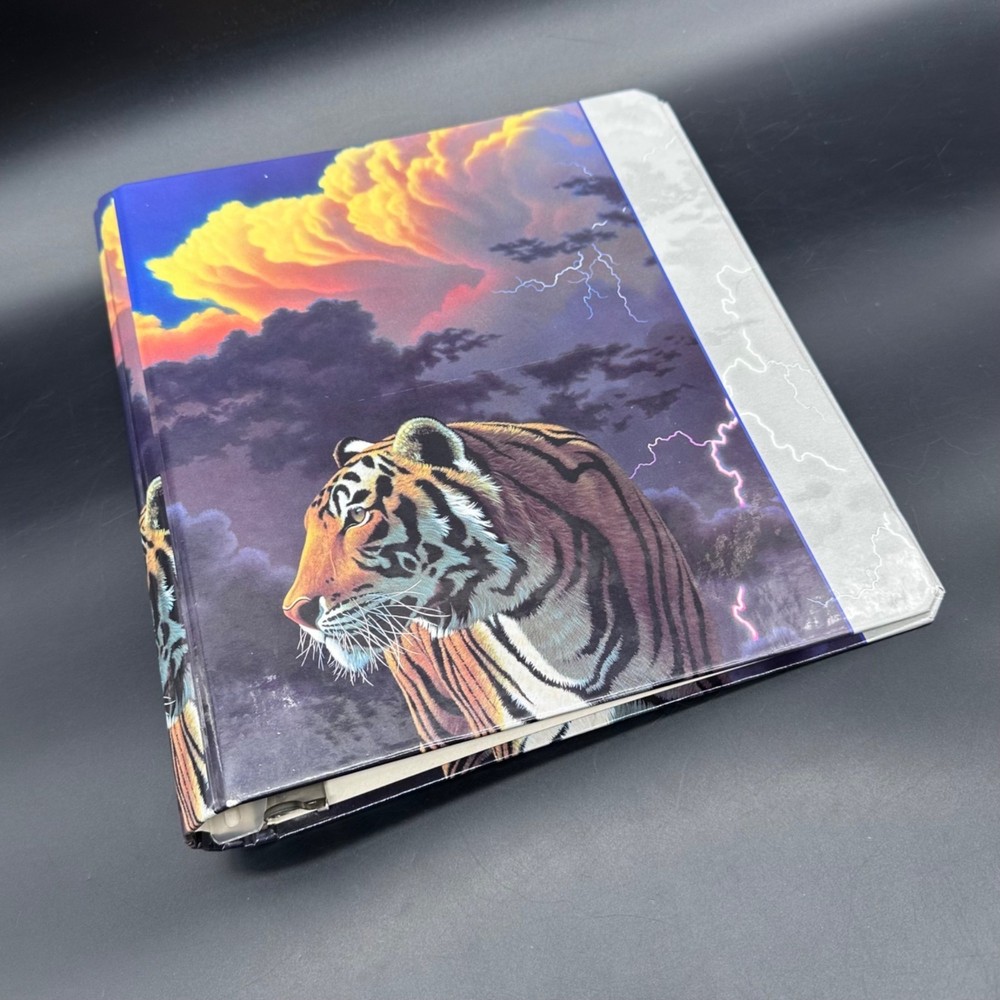 Vintage Three Ring Binder 1990s Lightning Clouds Waiting Tiger School Office
