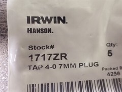 Irwin Hanson 1717ZR M4-0.70mm 4 Flute Straight Plug Tap (BN389)
