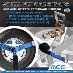 4 Sets 2″ x 10′ Ratchet w/Finger J Hook Wheel Lift Lasso Strap Tow Truck Towing