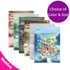 Multi-Size Glossy Clear Front Colorful Inside Silver Back Foil Zip Lock Bag M25