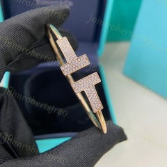 New.Tiiffany&Co.T Wide Diamond Wire Bracelet in 18k yellow Gold