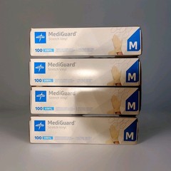 🏥 4X Medline MediGuard Stretch Vinyl Powder-Free Synthetic Gloves, Medium 100