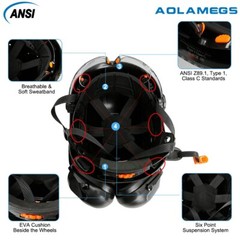 Carbon Fiber Safety Helmet W/ Double Goggles Earmuffs ABS Construction Hard Hat